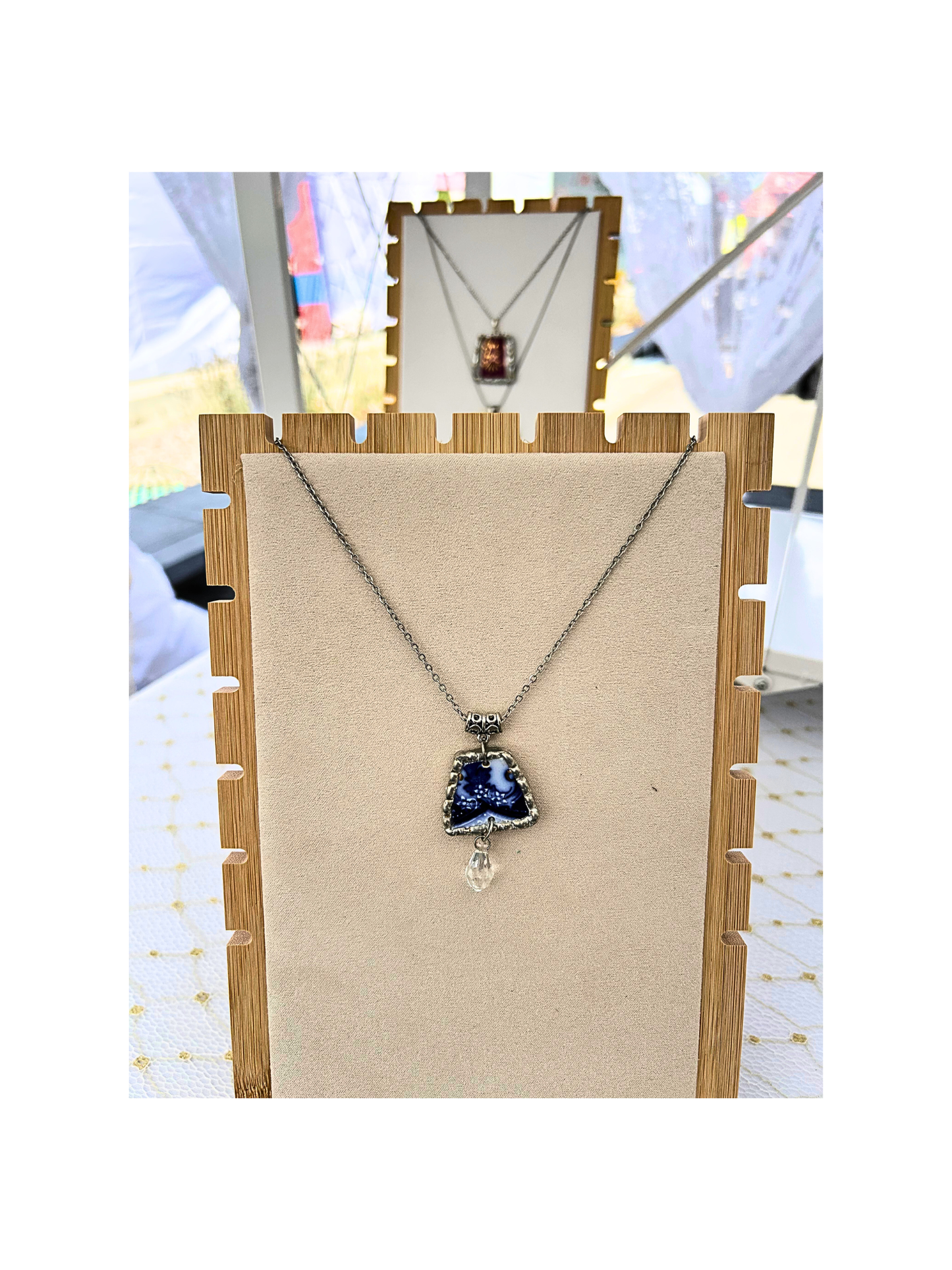 Blue print with teardrop bead necklace