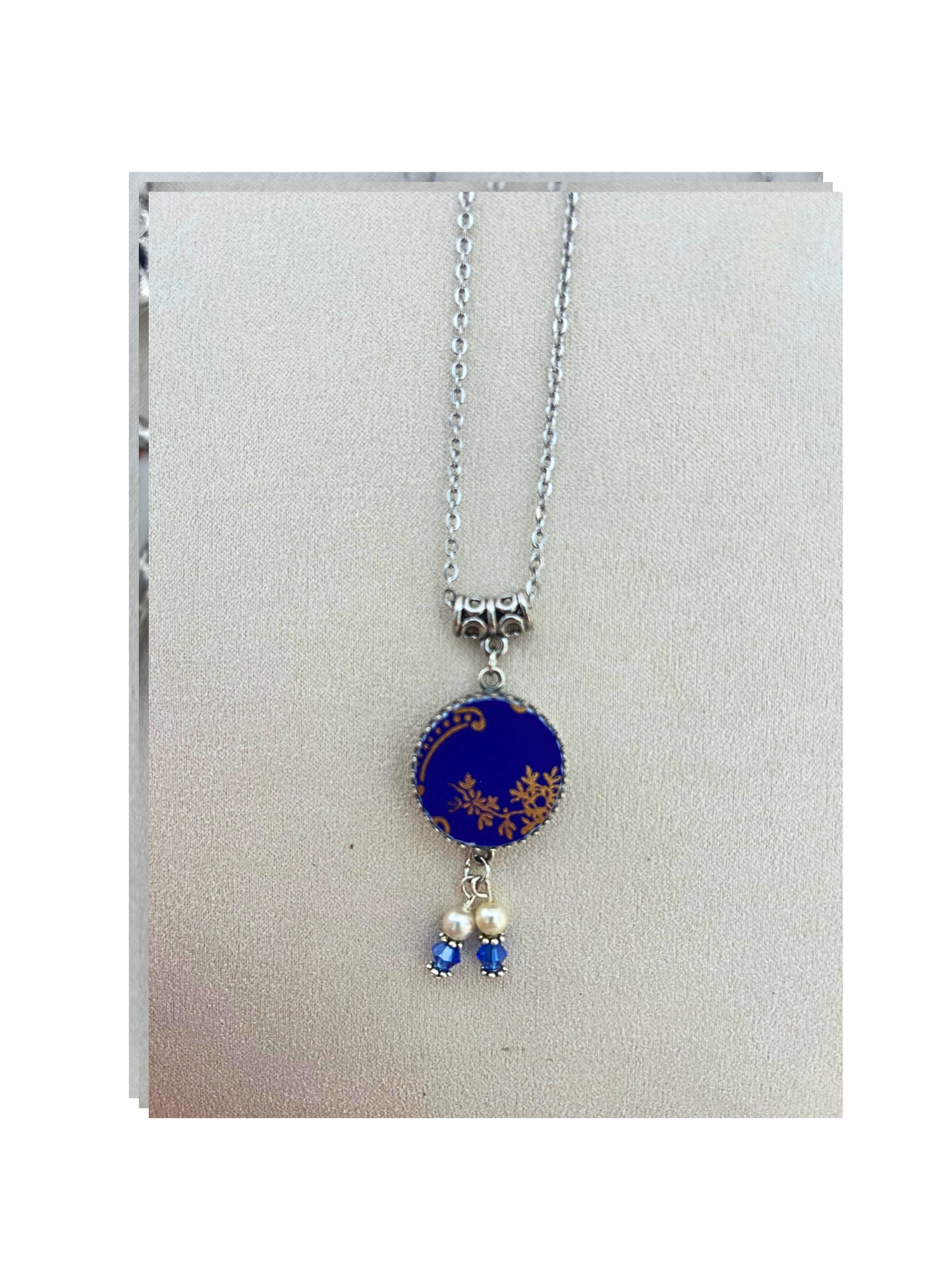 Russian cobalt blue pendant with bezel necklace