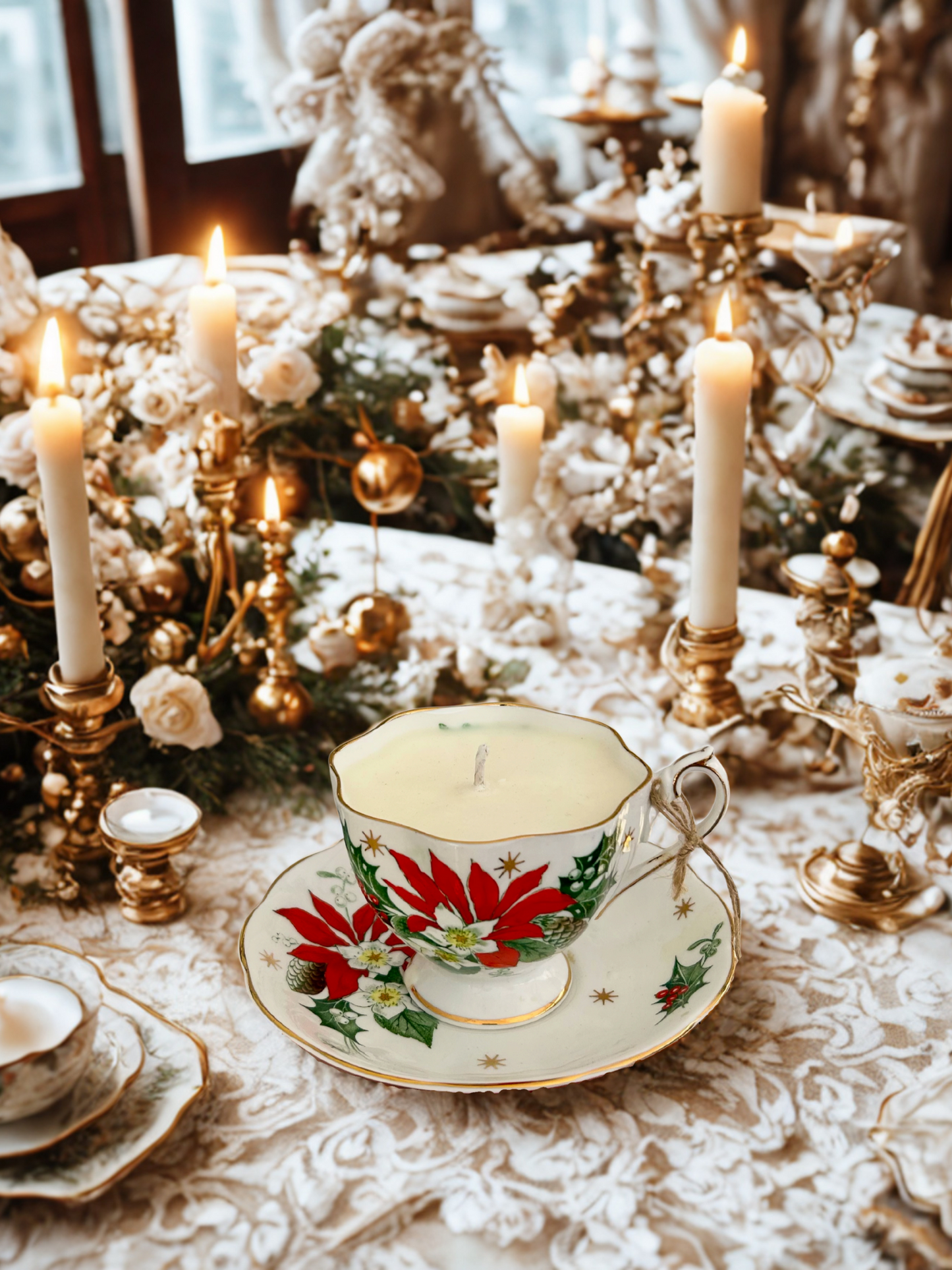 Christmas Poinsettia Teacup Candle