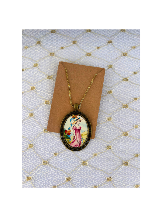 Vintage Tin can - Girl with red dress necklace