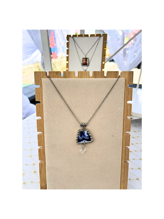 Blue print with teardrop bead necklace