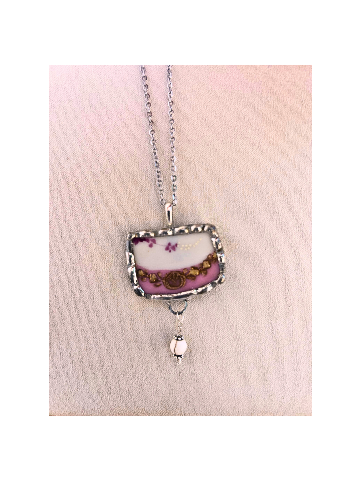 Hand painted floral pattern with gold trim pendant necklace