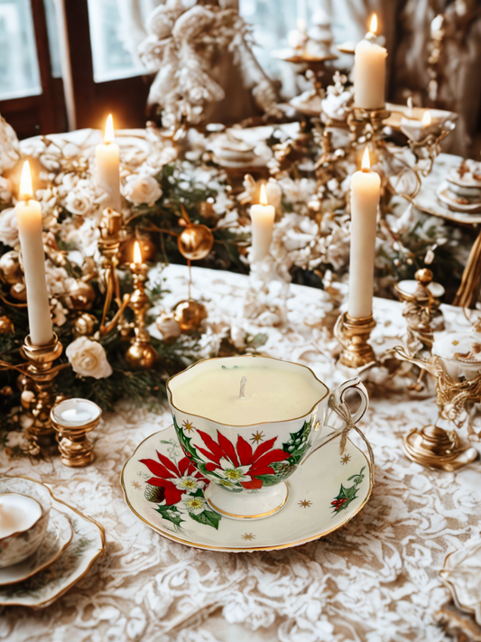Christmas Poinsettia Teacup Candle