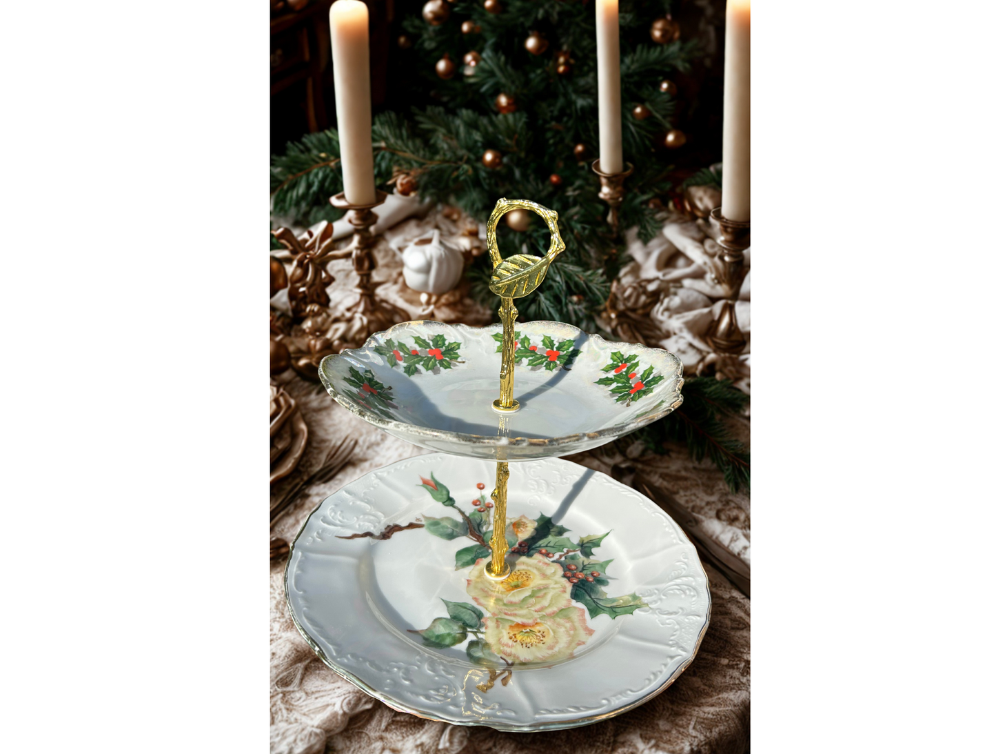Christmas Poinsettia 2 tier tray