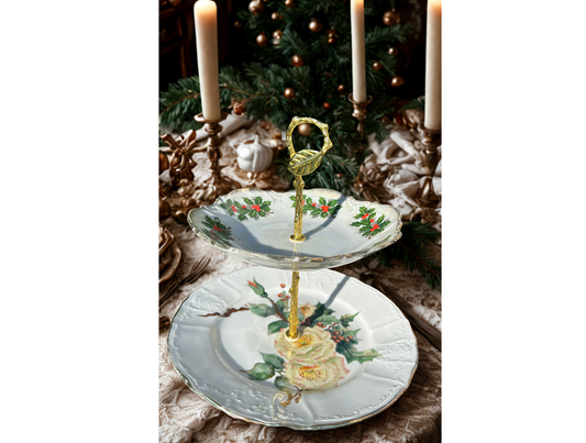 Christmas Poinsettia 2 tier tray